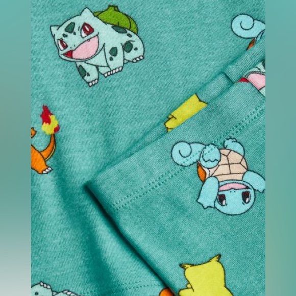 NWT H&M x Pokémon Cotton Jersey Pajamas, Turquoise Green - Picture 2 of 2